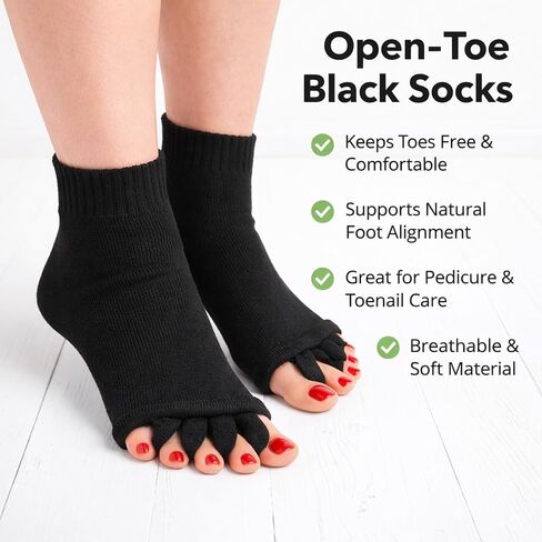 2-Pack Toe Separator Socks, Toe Alignment Socks for Foot Pain Relief and Daily Foot Care, Black and White Cotton Socks for Yoga and Home Relaxation in Saudi Arabia