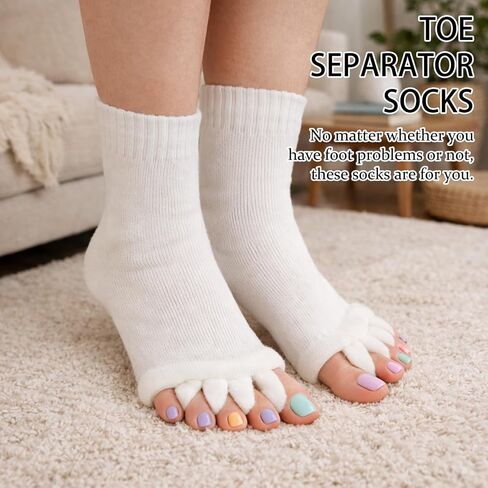 2-Pack Toe Separator Socks, Toe Alignment Socks for Foot Pain Relief and Daily Foot Care, Black and White Cotton Socks for Yoga and Home Relaxation in Saudi Arabia