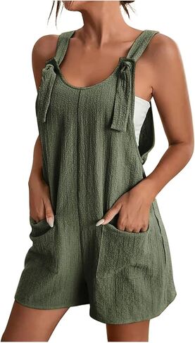 Womens Rompers For Summer Tie Knot Strap Short Romper Jumpsuit Boho Wide Leg Jumper Casual Loose Fit Overalls in Saudi Arabia