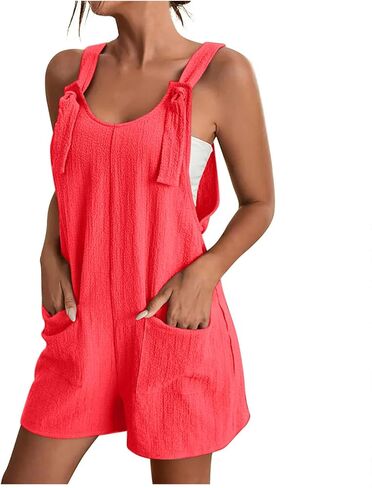 Womens Rompers For Summer Tie Knot Strap Short Romper Jumpsuit Boho Wide Leg Jumper Casual Loose Fit Overalls in Saudi Arabia