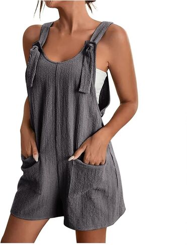Womens Rompers For Summer Tie Knot Strap Short Romper Jumpsuit Boho Wide Leg Jumper Casual Loose Fit Overalls in Saudi Arabia
