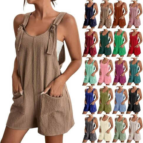 Womens Rompers For Summer Tie Knot Strap Short Romper Jumpsuit Boho Wide Leg Jumper Casual Loose Fit Overalls in Saudi Arabia