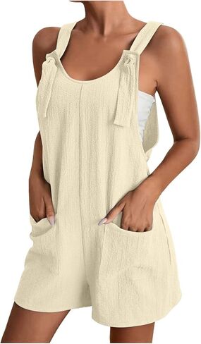 Womens Rompers For Summer Tie Knot Strap Short Romper Jumpsuit Boho Wide Leg Jumper Casual Loose Fit Overalls in Saudi Arabia