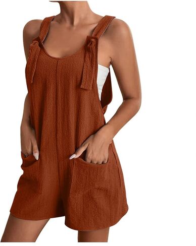 Womens Rompers For Summer Tie Knot Strap Short Romper Jumpsuit Boho Wide Leg Jumper Casual Loose Fit Overalls in Saudi Arabia