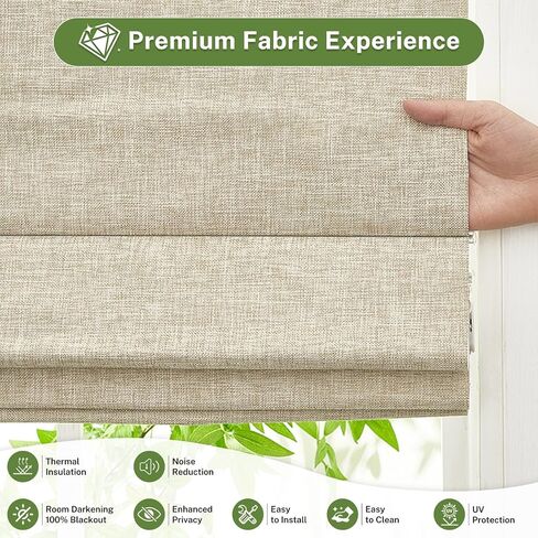 MiLin No Drill Roman Shades for Windows, Cordless Roman Blinds, Blackout Fabric Blinds for Indoor Windows Easy Install (Blackout - Beige, 35" W x 64" H) in Saudi Arabia