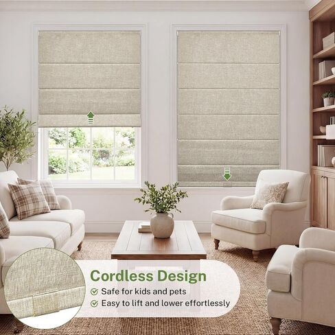 MiLin No Drill Roman Shades for Windows, Cordless Roman Blinds, Blackout Fabric Blinds for Indoor Windows Easy Install (Blackout - Beige, 35" W x 64" H) in Saudi Arabia