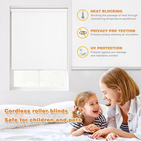 Blackout Roller Shades for Windows, Cordless Free-Stop Blinds with Thermal Insulated,UV Protection Fabric. Pull Down Room Darkening Door Blinds for Home, Office Easy to Install(53" W x 72" H,White) in Kuwait