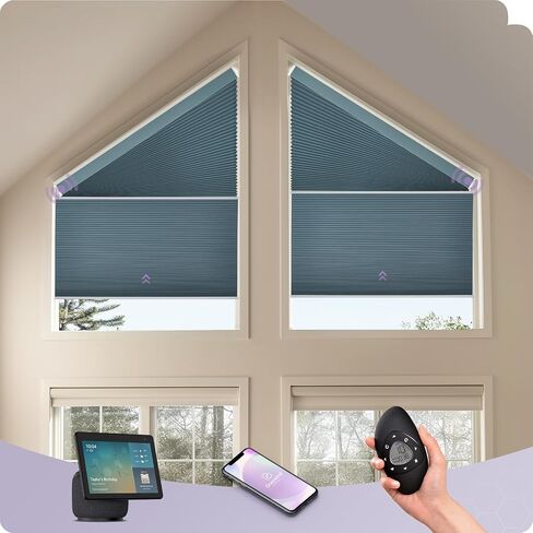 Graywind Motorized Angled Blinds Compatible with Alexa Google Smart Right Trapezoid Shades Solar Powered Customized for Odd-Shaped Window (Light Filtering White) in Saudi Arabia
