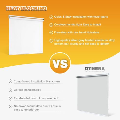Blackout Roller Shades for Windows, Cordless Free-Stop Blinds with Thermal Insulated,UV Protection Fabric. Pull Down Room Darkening Door Blinds for Home, Office Easy to Install(53" W x 72" H,White) in Kuwait