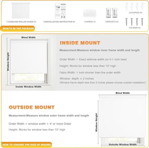 Blackout Roller Shades for Windows, Cordless Free-Stop Blinds with Thermal Insulated,UV Protection Fabric. Pull Down Room Darkening Door Blinds for Home, Office Easy to Install(53" W x 72" H,White) in Kuwait