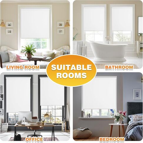 Blackout Roller Shades for Windows, Cordless Free-Stop Blinds with Thermal Insulated,UV Protection Fabric. Pull Down Room Darkening Door Blinds for Home, Office Easy to Install(53" W x 72" H,White) in Kuwait