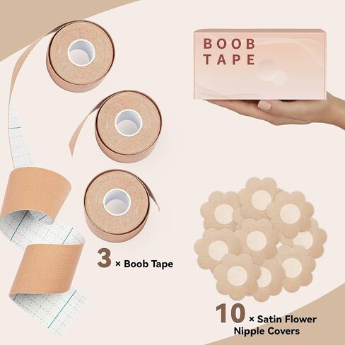 3 Pcs Boob Tape for Breast Lift - BoobTape with 10 Pcs Pastie,Body Tape for Women Invisible Breast Bra Tape in Saudi Arabia