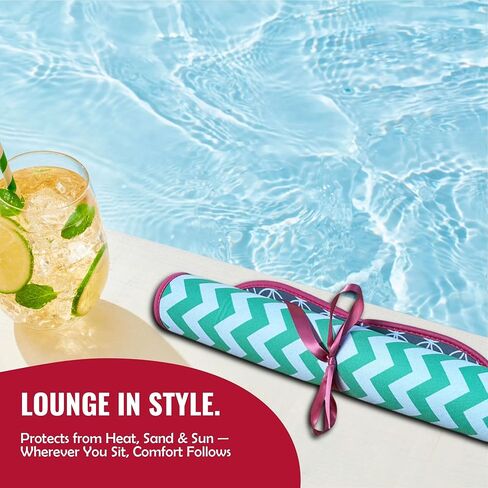 Swimsuit Saver Roll‑Up Neoprene Mat – 22″ × 15.55″ Double‑Sided Pool & Beach Seat Pad, Lightweight, Machine‑Washable, “Chevron and Circles" Design in Kuwait