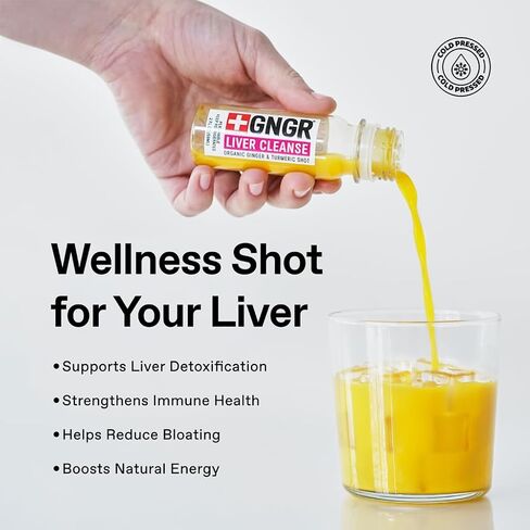 +GNGR Liver Cleanse Detox & Repair, Cold-Pressed Ginger Shot with Organic Milk Thistle, Dandelion, Turmeric & Ultra-High Absorption Curcumin for Liver Support & Immunity, 2 fl oz Bottles, 12-Pack in Saudi Arabia
