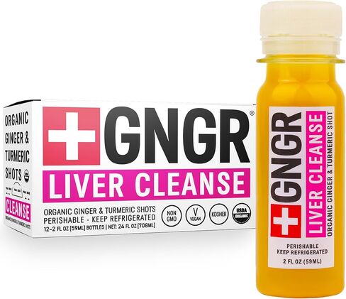 +GNGR Liver Cleanse Detox & Repair, Cold-Pressed Ginger Shot with Organic Milk Thistle, Dandelion, Turmeric & Ultra-High Absorption Curcumin for Liver Support & Immunity, 2 fl oz Bottles, 12-Pack in Saudi Arabia