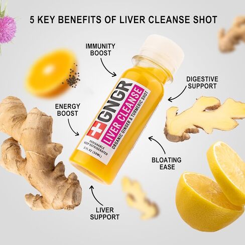 +GNGR Liver Cleanse Detox & Repair, Cold-Pressed Ginger Shot with Organic Milk Thistle, Dandelion, Turmeric & Ultra-High Absorption Curcumin for Liver Support & Immunity, 2 fl oz Bottles, 12-Pack in Saudi Arabia