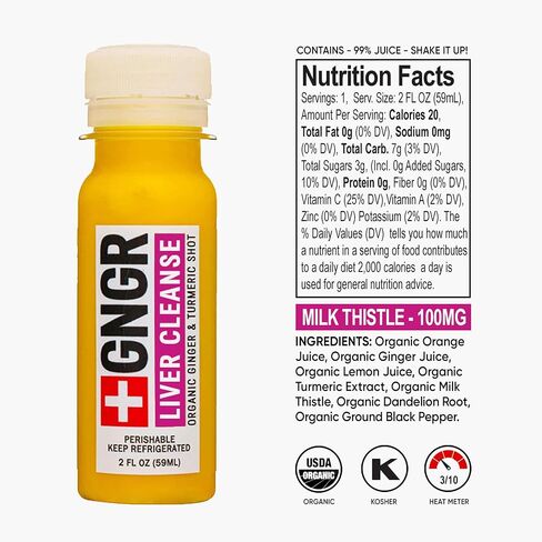 +GNGR Liver Cleanse Detox & Repair, Cold-Pressed Ginger Shot with Organic Milk Thistle, Dandelion, Turmeric & Ultra-High Absorption Curcumin for Liver Support & Immunity, 2 fl oz Bottles, 12-Pack in Saudi Arabia