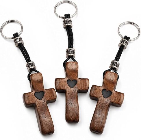 3 Pcs Walnut Cross Keychain,Christian Pocket Cross Keychains with Heart, Stress Relief Cross Key Chain, Religious Gifts for Christmas Easter Birthday Bible Study Daily Carry in Saudi Arabia