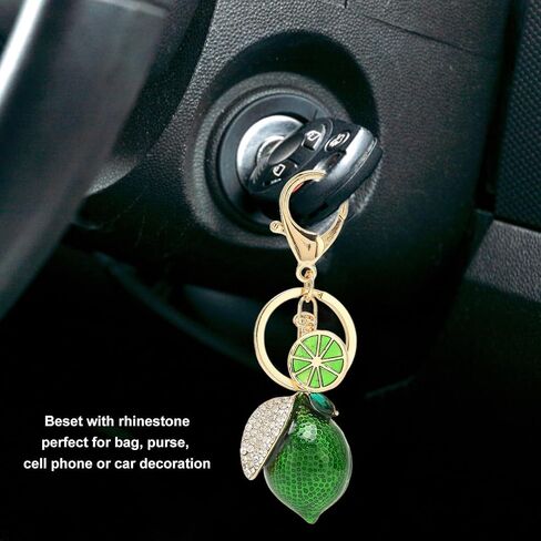Metal Cute Lemon Keychain, Quick Liberate Fruit Key Chains with Rhinestone, Multifunctional Little Lemon Keyring for Keys, Wallet, Backpack, Green in Saudi Arabia