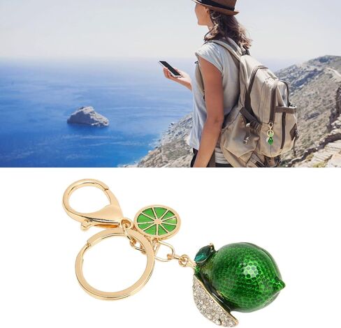 Metal Cute Lemon Keychain, Quick Liberate Fruit Key Chains with Rhinestone, Multifunctional Little Lemon Keyring for Keys, Wallet, Backpack, Green in Saudi Arabia