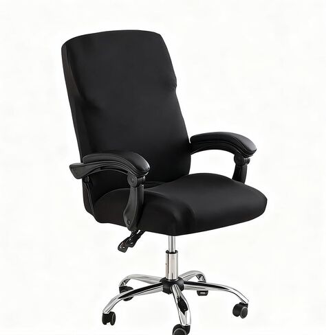 1 PC Universal Office Swivel Chair Cover - Zipper Design, Dustproof, Comfortable, and Elastic for Bedroom, Study, and Office Decoration 23.6×22.8×31.5 inch Black in Kuwait