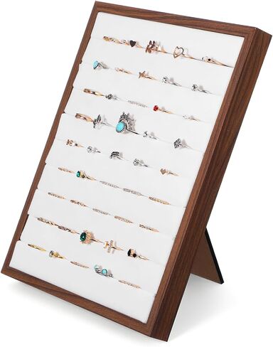 2 Pcs Ring Display Stand with 50 Slots, L-Shaped Velvet Jewelry Tray Organizer Board for Vendors, Boutique, Wedding, Home Storage (Wood & Velvet) in Saudi Arabia