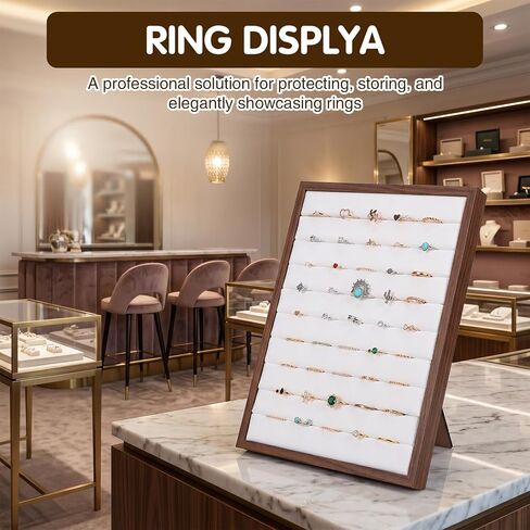 2 Pcs Ring Display Stand with 50 Slots, L-Shaped Velvet Jewelry Tray Organizer Board for Vendors, Boutique, Wedding, Home Storage (Wood & Velvet) in Saudi Arabia