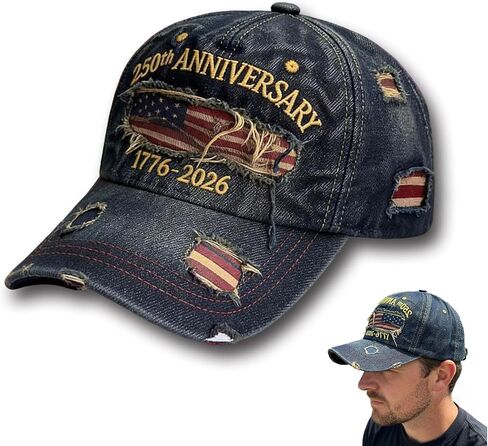 4th of July Hat, 250th Anniversary USA Adjustable America Anniversary Embroidered Patriotic Hat, Patriots & Veterans Retro Embroidered Baseball Cap Grey in Saudi Arabia