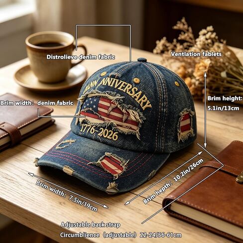 4th of July Hat, 250th Anniversary USA Adjustable America Anniversary Embroidered Patriotic Hat, Patriots & Veterans Retro Embroidered Baseball Cap Grey in Saudi Arabia