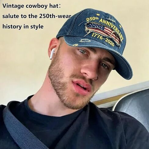 4th of July Hat, 250th Anniversary USA Adjustable America Anniversary Embroidered Patriotic Hat, Patriots & Veterans Retro Embroidered Baseball Cap Grey in Saudi Arabia