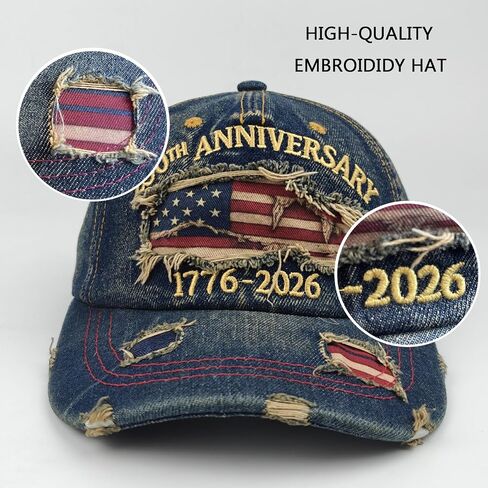 4th of July Hat, 250th Anniversary USA Adjustable America Anniversary Embroidered Patriotic Hat, Patriots & Veterans Retro Embroidered Baseball Cap Grey in Saudi Arabia
