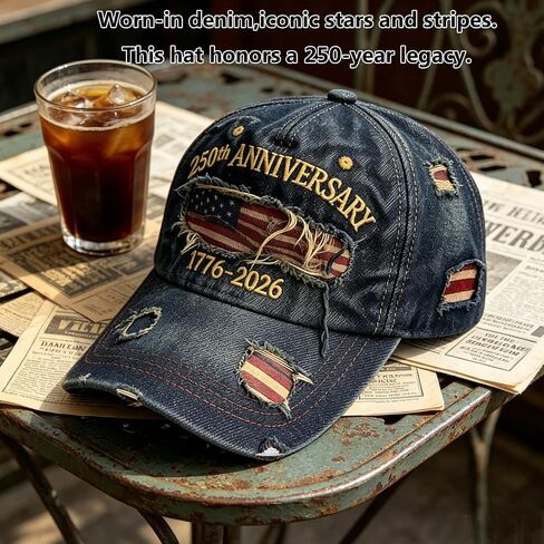 4th of July Hat, 250th Anniversary USA Adjustable America Anniversary Embroidered Patriotic Hat, Patriots & Veterans Retro Embroidered Baseball Cap Grey in Saudi Arabia