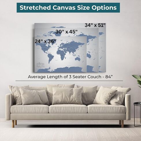 Push Pin Travel Maps Blue Ice World Canvas – Personalized Travel Map with Pins, Decorative Wall Art – Gallery Wrap – 30" x 45" in Saudi Arabia