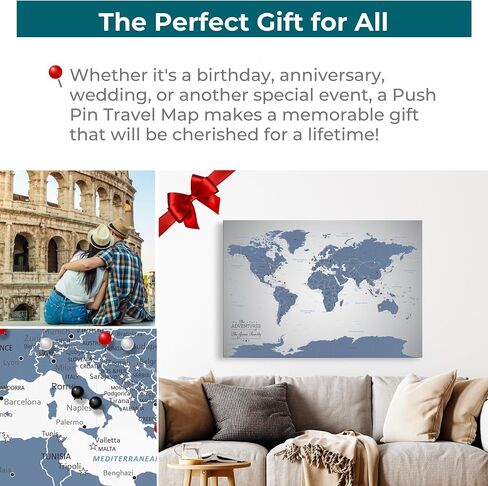 Push Pin Travel Maps Blue Ice World Canvas – Personalized Travel Map with Pins, Decorative Wall Art – Gallery Wrap – 30" x 45" in Saudi Arabia