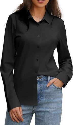 Button Down Shirts for Women Slim fit Long Sleeve Stretch Dress Shirts Work Shirt Wrinkle Free Office Blouses in Saudi Arabia