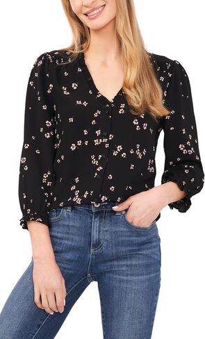 CeCe Women's 3/4 Sleeve V-Neck Button Top in Kuwait