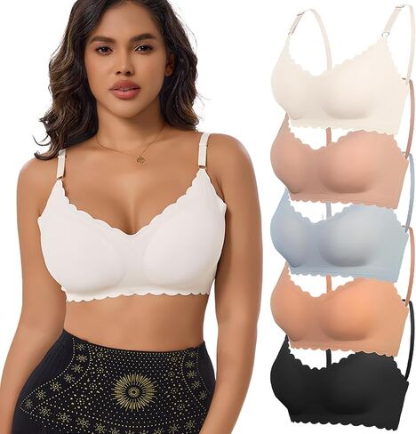 5-Pack Bras for Women Seamless Semi-Fixed Padded Minimizer Bra with Adjustable Straps Wireless Soft Push Up Bra in Saudi Arabia