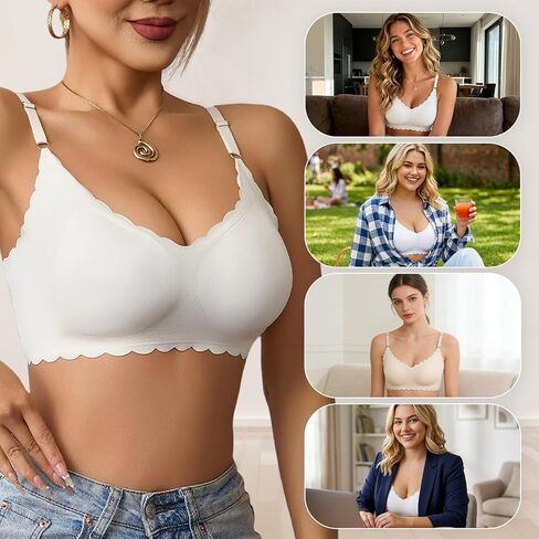 5-Pack Bras for Women Seamless Semi-Fixed Padded Minimizer Bra with Adjustable Straps Wireless Soft Push Up Bra in Saudi Arabia