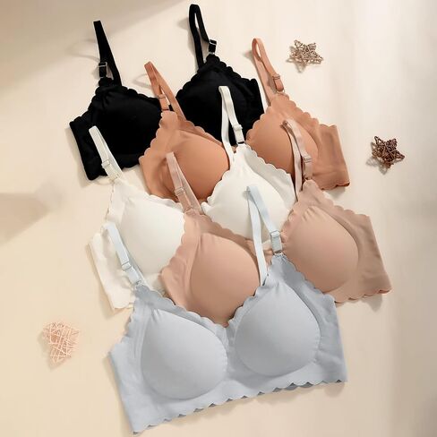5-Pack Bras for Women Seamless Semi-Fixed Padded Minimizer Bra with Adjustable Straps Wireless Soft Push Up Bra in Saudi Arabia