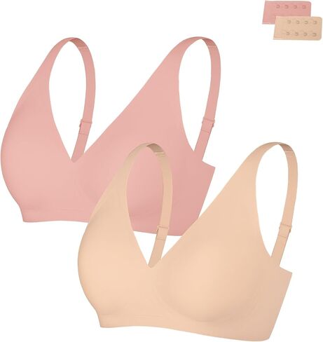 Popilush 2 Pieces Womens Bras No Underwire Push Up Bra Wireless Supportive Bralettes Comfortable Tshirt Bra Deep V in Kuwait