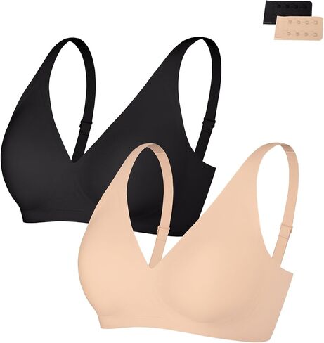 Popilush 2 Pieces Womens Bras No Underwire Push Up Bra Wireless Supportive Bralettes Comfortable Tshirt Bra Deep V in Kuwait