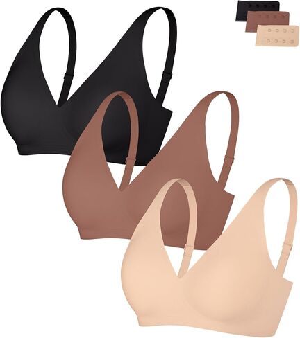 Popilush 2 Pieces Womens Bras No Underwire Push Up Bra Wireless Supportive Bralettes Comfortable Tshirt Bra Deep V in Kuwait
