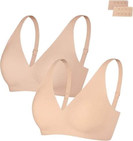 Popilush 2 Pieces Womens Bras No Underwire Push Up Bra Wireless Supportive Bralettes Comfortable Tshirt Bra Deep V in Kuwait