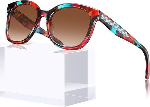 CARFIA Square Cateye Acetate Sunglasses for Women Polarized UV Protection, Retro Lady Shades with Embossed Pattern Wire Core in Kuwait