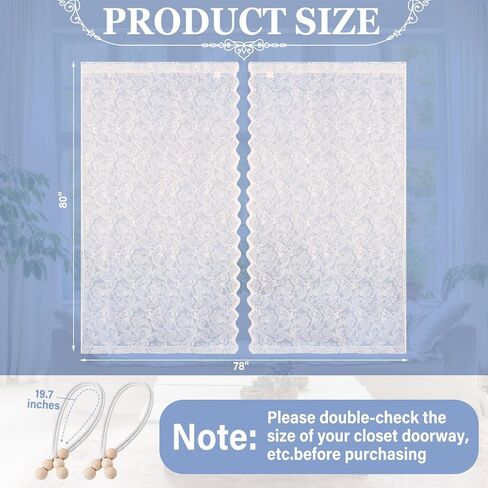Hosuly 2 Pcs 55 x 80 Inch Lace Ruffled Closet Curtain for Open Closet with Wood Bead Tieback Vintage Country Lace Doorway Curtains French Living Room Divider for Laundry Door Bedroom Home Dorm Decor in Kuwait