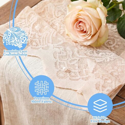 Hosuly 2 Pcs 55 x 80 Inch Lace Ruffled Closet Curtain for Open Closet with Wood Bead Tieback Vintage Country Lace Doorway Curtains French Living Room Divider for Laundry Door Bedroom Home Dorm Decor in Kuwait