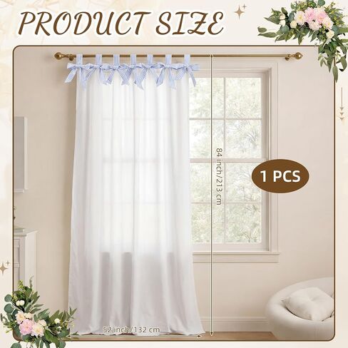 Striped Coastal Bow Blackout Curtain Blue and White Coastal Curtains Cotton Beach Decorative Blackout Drapes for Living Room Bedroom Window Cotton, 52 x 84 Inch, 1 Panel in Saudi Arabia