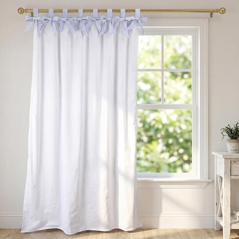 Striped Coastal Bow Blackout Curtain Blue and White Coastal Curtains Cotton Beach Decorative Blackout Drapes for Living Room Bedroom Window Cotton, 52 x 84 Inch, 1 Panel in Saudi Arabia