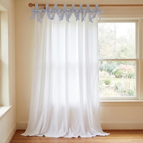 Striped Coastal Bow Blackout Curtain Blue and White Coastal Curtains Cotton Beach Decorative Blackout Drapes for Living Room Bedroom Window Cotton, 52 x 84 Inch, 1 Panel in Saudi Arabia