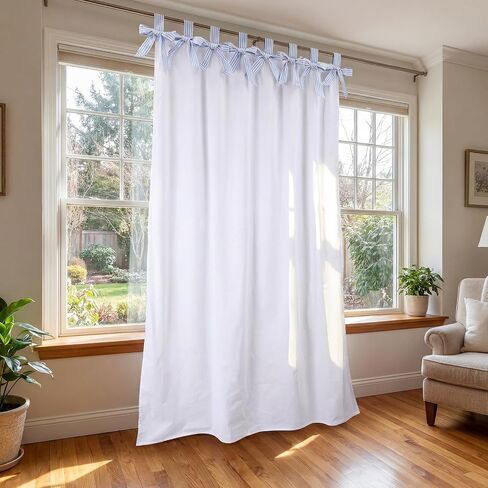 Striped Coastal Bow Blackout Curtain Blue and White Coastal Curtains Cotton Beach Decorative Blackout Drapes for Living Room Bedroom Window Cotton, 52 x 84 Inch, 1 Panel in Saudi Arabia